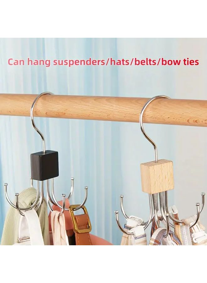 Wood Color Heavy Duty 6 Hook Rotating Clothes Hanger Space Saving Sturdy Metal Organizer - Image 3