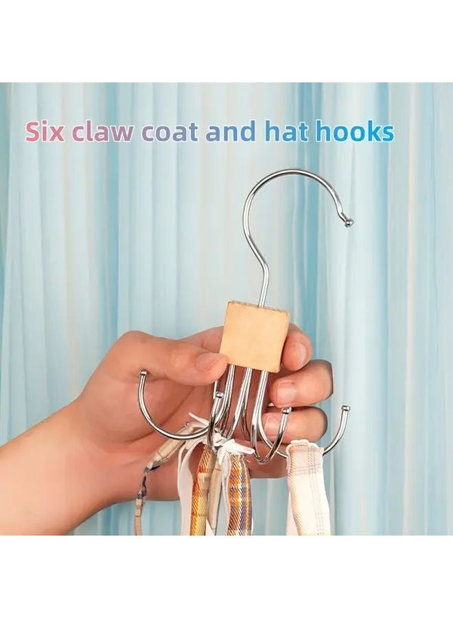 Wood Color Heavy Duty 6 Hook Rotating Clothes Hanger Space Saving Sturdy Metal Organizer - Image 5