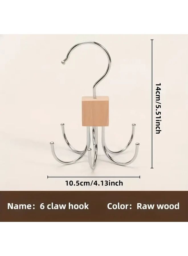 Wood Color Heavy Duty 6 Hook Rotating Clothes Hanger Space Saving Sturdy Metal Organizer - Image 4