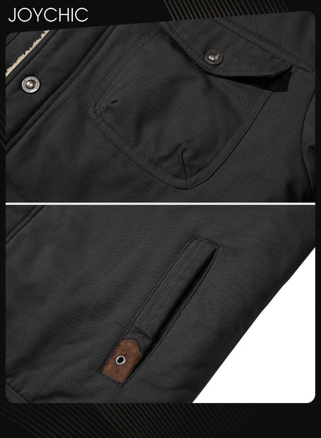 Joychic New Style Men Casual Jackets Autumn and Winter Cotton Warm and Windproof Outwear Black  - Image 4