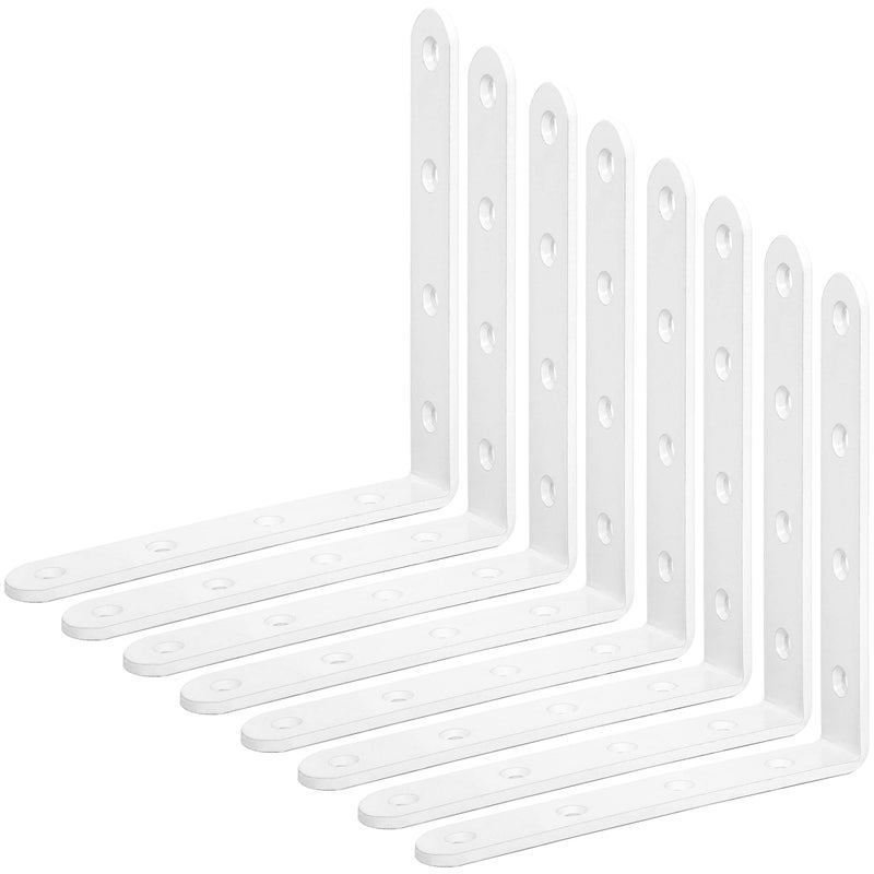 Webi L Brackets Corner Bracket 90 Degree Steel Corner Brace- 8 Packs 4 Mm Thick 6"" X 6"" Heavy Duty Shelf Brackets Right Angle Bracket For Shelf Wood Furniture Shelves White - Image 1