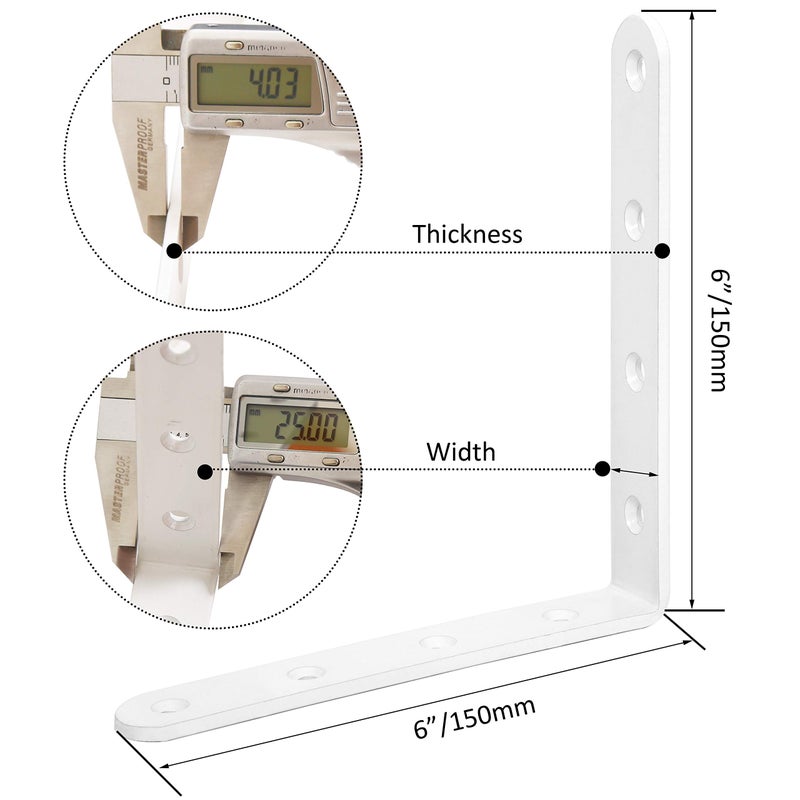 Webi L Brackets Corner Bracket 90 Degree Steel Corner Brace- 8 Packs 4 Mm Thick 6"" X 6"" Heavy Duty Shelf Brackets Right Angle Bracket For Shelf Wood Furniture Shelves White - Image 2
