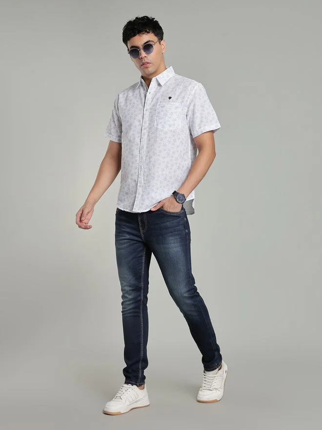 Kuons Avenue  KUONS AVENUE Men White Leaf Print Linen Cotton Shirt for Men | Best Price UAE