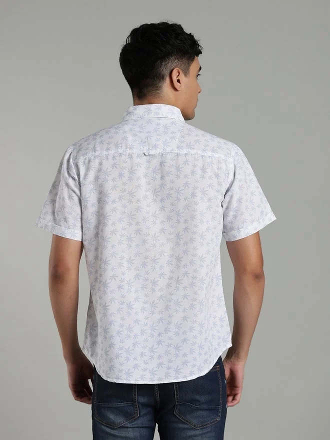 Kuons Avenue  KUONS AVENUE Men White Leaf Print Linen Cotton Shirt for Men | Best Price UAE