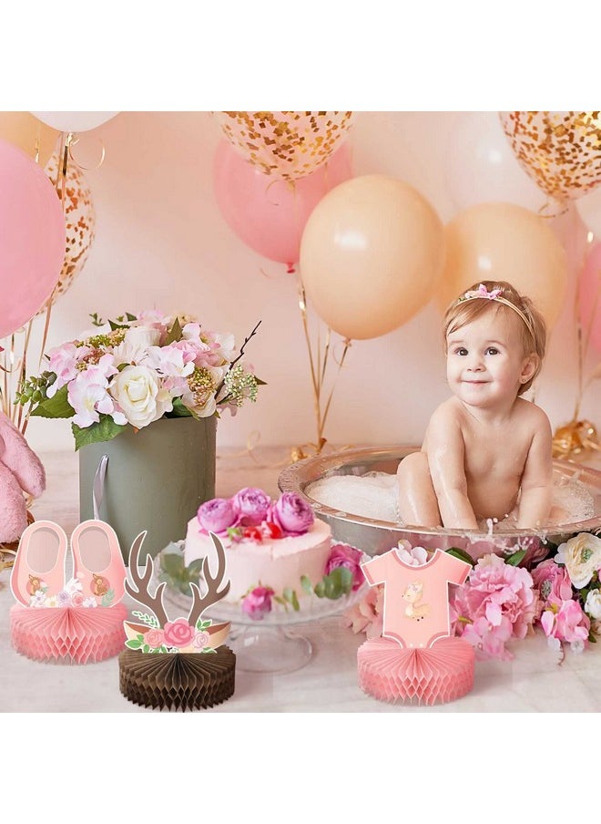 Leinuosen 9 Pcs Pink Baby Shower Decorations Honeycomb Centerpieces For Girls Pink Deer Theme Baby Honeycomb Centerpieces For Girl Gender Reveal Party Baby Pregnancy Announcement Table Topper Decor  - Image 5