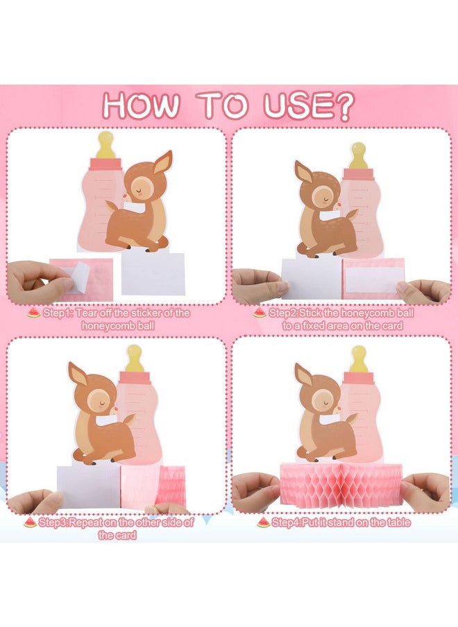 Leinuosen 9 Pcs Pink Baby Shower Decorations Honeycomb Centerpieces For Girls Pink Deer Theme Baby Honeycomb Centerpieces For Girl Gender Reveal Party Baby Pregnancy Announcement Table Topper Decor  - Image 3