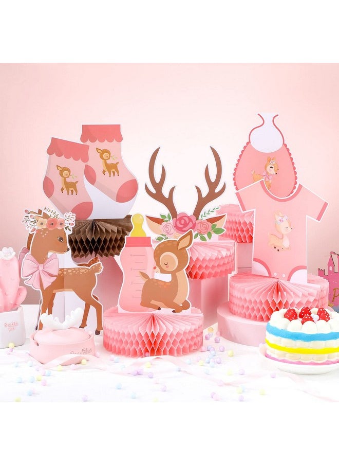 Leinuosen 9 Pcs Pink Baby Shower Decorations Honeycomb Centerpieces For Girls Pink Deer Theme Baby Honeycomb Centerpieces For Girl Gender Reveal Party Baby Pregnancy Announcement Table Topper Decor  - Image 4