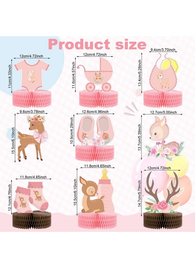 Leinuosen 9 Pcs Pink Baby Shower Decorations Honeycomb Centerpieces For Girls Pink Deer Theme Baby Honeycomb Centerpieces For Girl Gender Reveal Party Baby Pregnancy Announcement Table Topper Decor  - Image 2
