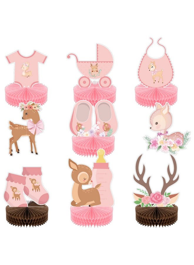 Leinuosen 9 Pcs Pink Baby Shower Decorations Honeycomb Centerpieces For Girls Pink Deer Theme Baby Honeycomb Centerpieces For Girl Gender Reveal Party Baby Pregnancy Announcement Table Topper Decor  - Image 1