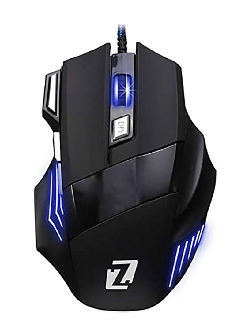 Generic Gaming Mouse Colorful Lightning With 7 Button And Nylon Braided Wire Elegant Appearance Efficient Gaming Mouse 3200 Dpi For Laptop & For Computer - Black Silver  - Image 1