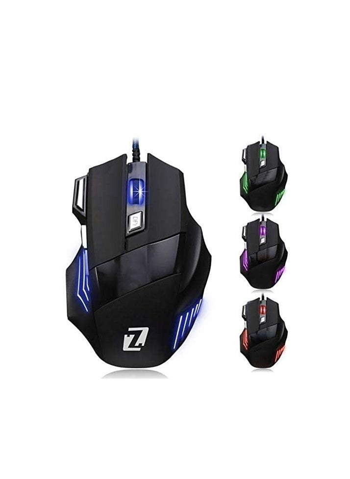 Generic Gaming Mouse Colorful Lightning With 7 Button And Nylon Braided Wire Elegant Appearance Efficient Gaming Mouse 3200 Dpi For Laptop & For Computer - Black Silver  - Image 3
