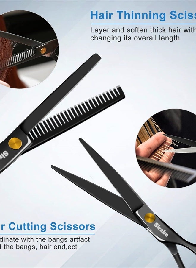 Sirabe 10 PCS Hair Cutting Scissors Set, Professional Haircut Scissors Kit with Cutting Scissors,Thinning Scissors, Comb,Cape, Clips, Black Hairdressing Shears Set for Barber, Salon, Home - Image 4