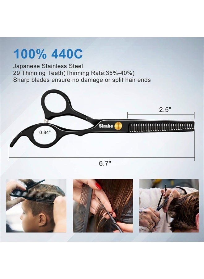 Sirabe 10 PCS Hair Cutting Scissors Set, Professional Haircut Scissors Kit with Cutting Scissors,Thinning Scissors, Comb,Cape, Clips, Black Hairdressing Shears Set for Barber, Salon, Home - Image 3