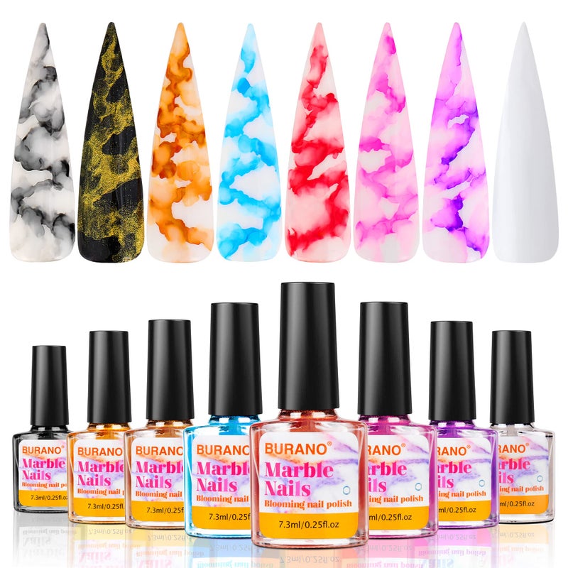 BURANO Marble Nail Gel Polish Blooming Gel Nail Polish Mable Nails Effect Marble Tints for Nails Nail Art Nail Polish 8 Colors Set Marble02