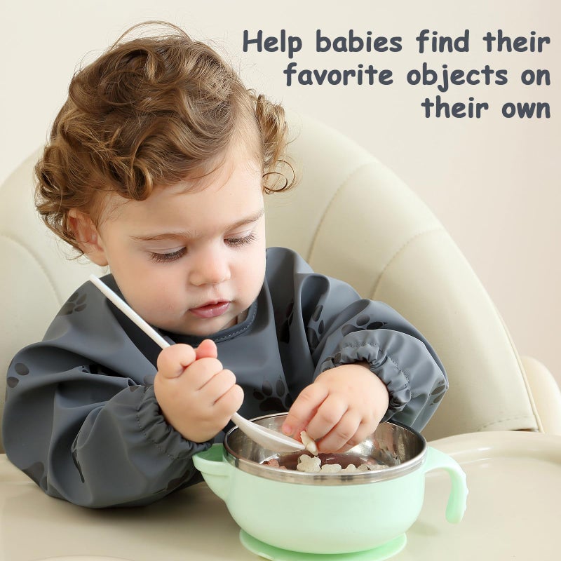 PewinGo Baby Bib with Long Sleeves Bib & BLW, Machine Washable & Soft and Skin-Friendly Material, Coverall Bibs for Baby Feeding, Waterproof and Easy to Clean, for Baby Infant Toddlers (Dark Grey) - Image 5