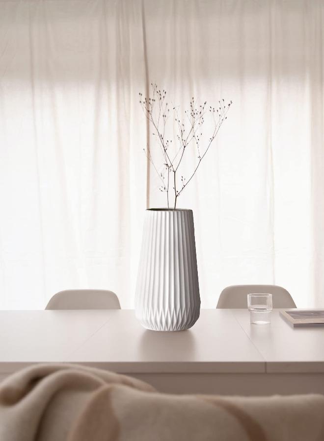 Bloomingville Bloomingville Tall White Ceramic Fluted Vase - Image 1