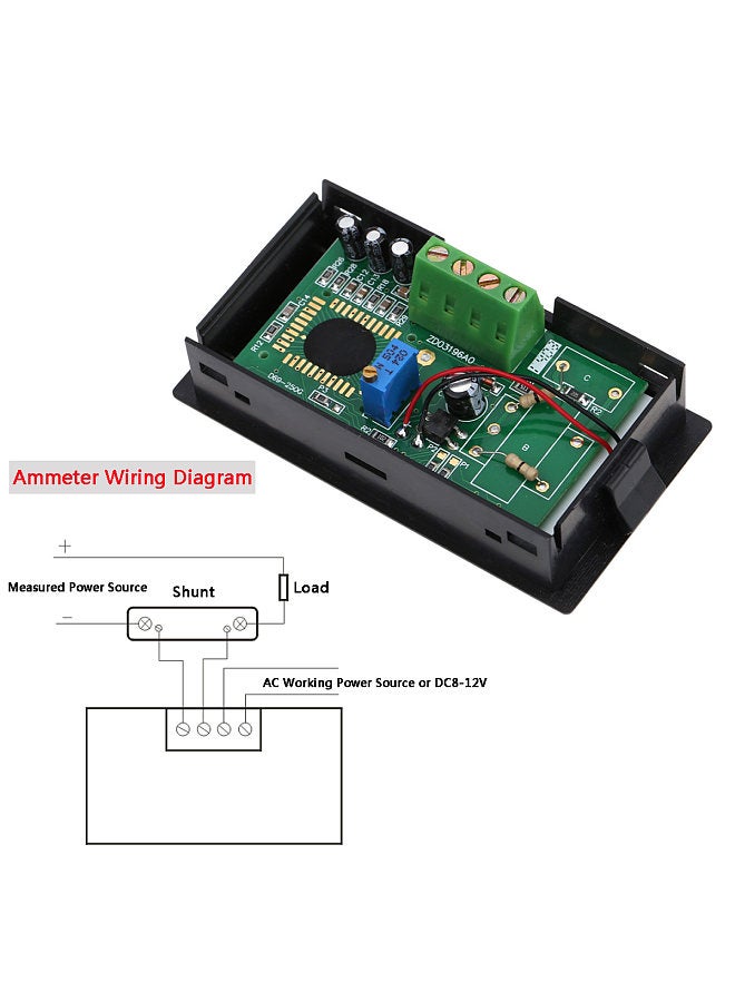 LCD DC 100A Digital Display LED Panel Ammeter/ AMP Ampere Meter with 100A/75mV Shunt Resistor