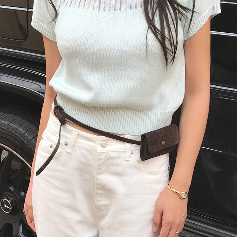 Korean Style Ins Style Suede Waist Bag Spring and Summer Portable Waist Hanging Small Square Bag Small Blogger Wearing Waist Bag - Image 4