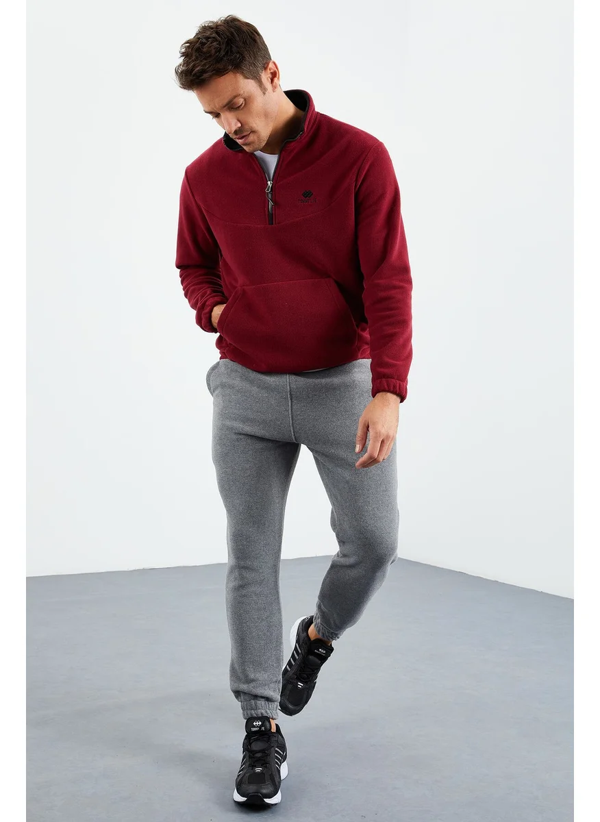 تومي لايف Gray Melange Men's Hidden Zipper Comfortable Form Elastic Leg Fleece Tracksuit Bottom - 84866