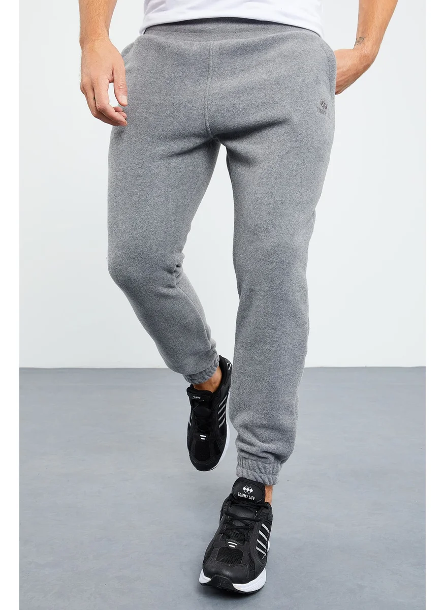 تومي لايف Gray Melange Men's Hidden Zipper Comfortable Form Elastic Leg Fleece Tracksuit Bottom - 84866