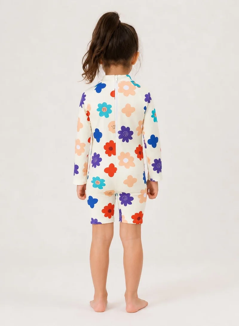 Babyqlo Girls Floral Print Long Sleeve One Piece Swimsuit