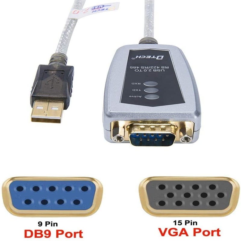Robodo USB to RS422 RS485 Serial Port Converter Charging Adapter Cable 0.5m with FTDI Chip Supports Windows 10, 8, 7, XP and Mac (1.5 Feet) - Silver - Image 3