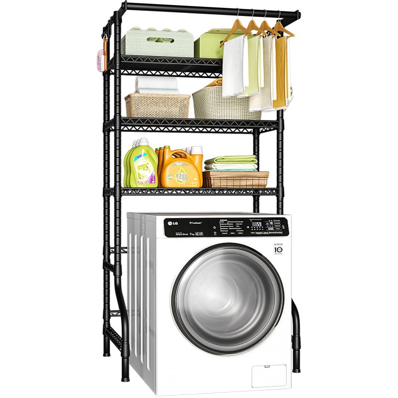Ulif U11 Over Washer and Dryer Shelves, 3 Tiers Laundry Room Storage and Organizer Standing Shelf, Metal Freestanding Clothes Drying Rack, 33.9" W x 19.7" D x 77.6" H, Black - Image 1
