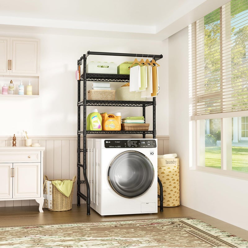 Ulif U11 Over Washer and Dryer Shelves, 3 Tiers Laundry Room Storage and Organizer Standing Shelf, Metal Freestanding Clothes Drying Rack, 33.9" W x 19.7" D x 77.6" H, Black - Image 2