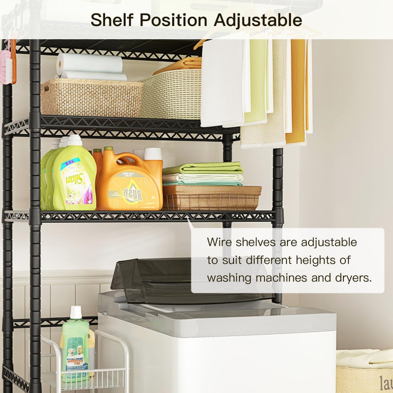 Ulif U11 Over Washer and Dryer Shelves, 3 Tiers Laundry Room Storage and Organizer Standing Shelf, Metal Freestanding Clothes Drying Rack, 33.9" W x 19.7" D x 77.6" H, Black - Image 4