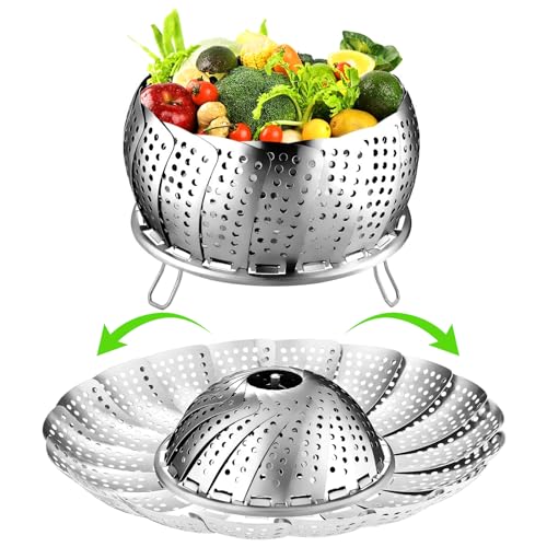 FOFAYU Vegetable Steamer Basket for Cooking, Stainless Steel Veggie Fish Food Steamer Basket, Folding Expandable Steamers to Fit Various Size Pot - Image 1