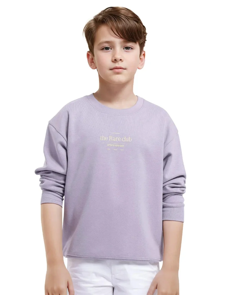 Rare Ones Rare Ones Kids Tamu Dusky Purple Cotton Full Sleeve Crew Neck HD Print With Twill Texture Sweatshirt