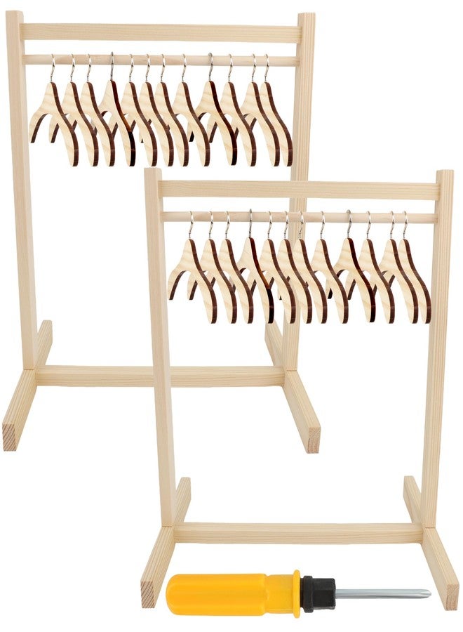 Flahard 26 Pcs Wood Doll Garment Rack with Wooden Clothes Hanger Mini Wooden Girl Doll Clothes Hanger Organizer Storage Shelf for 18 Inch Girl Doll Clothes Baby Dollhouse (Color Set 1) - Image 1