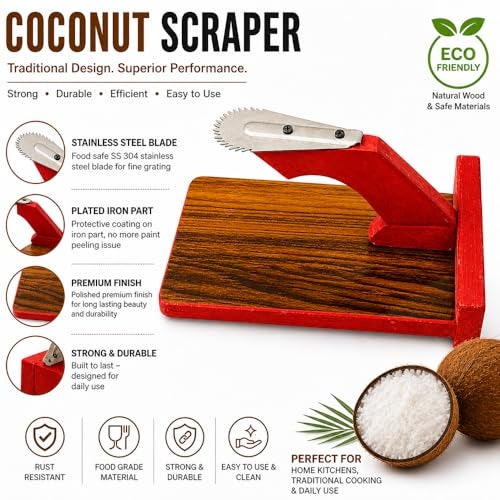MEXZA™ Wooden Table Top Coconut Scraper Chirava Grater Thengai Thuruvi - Image 3