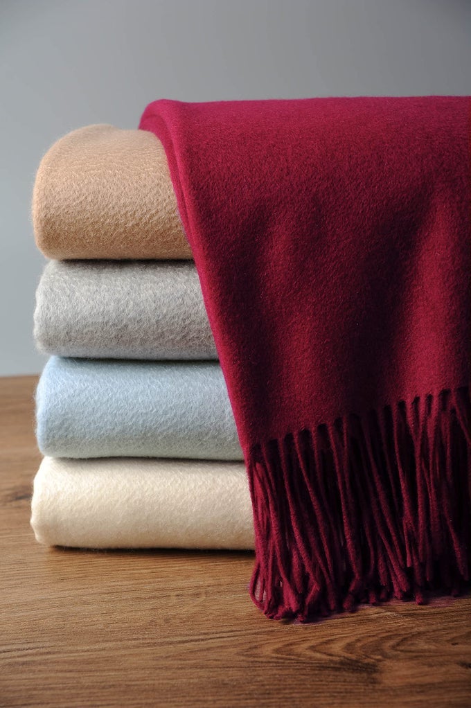100 PURE CASHMERE THROW BLANKET FOR SOFA CLASSIC DESIGN WITH GIFT BOX MERLOT