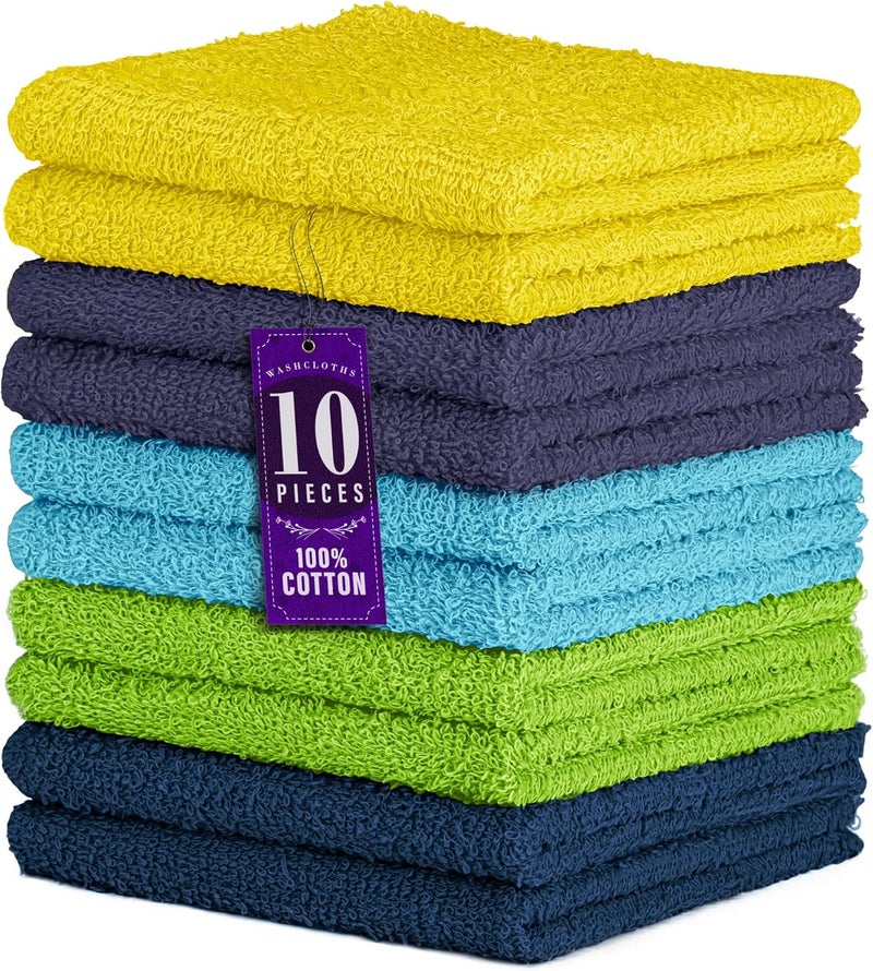 DecorRack 10 Pack 100% Cotton Wash Cloth, Luxurious Soft, 12 x 12 inch Ultra Absorbent, Machine Washable Washcloths, Assorted Set 3 (10 Pack) - Image 1