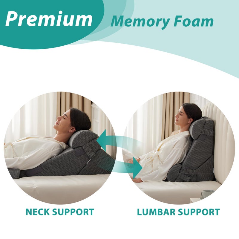 Bedluxe Adjustable 4pcs Bed Wedge Pillow Set, Memory Foam Wedge Pillow Post Surgery for Back, Neck, Leg Pain Relief, Pillow Wedge for Sleeping, Sitting up in Bed, Acid Reflux and GERD, Dark Grey - Image 3