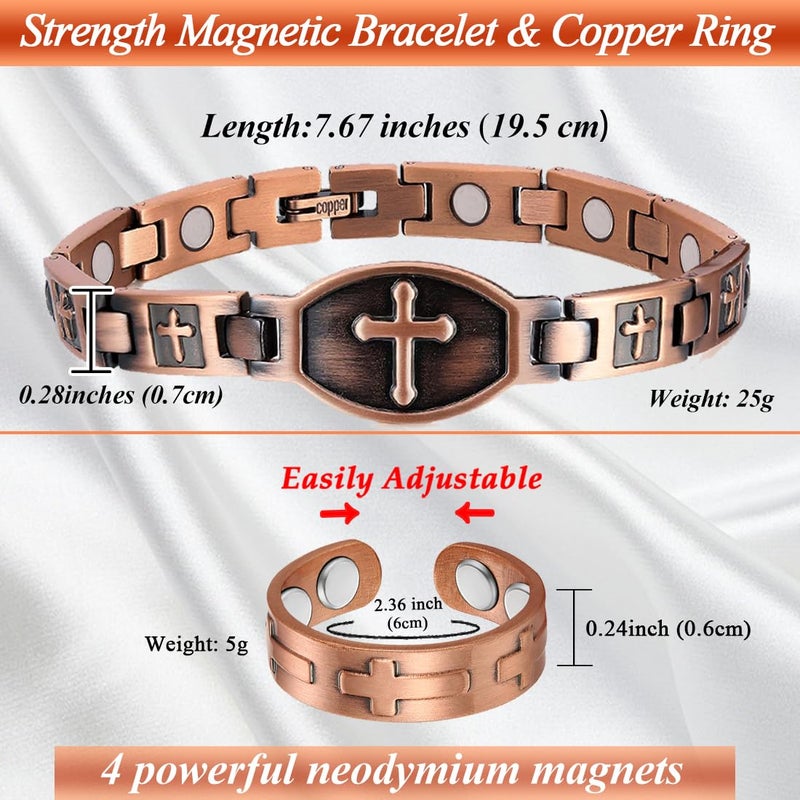 Cigmag Copper Bracelet for Women, Magnetic Bracelets for Women with Ultra Magnets, Pure Copper Adjustable with Sizing Tool (Cross) - Image 3