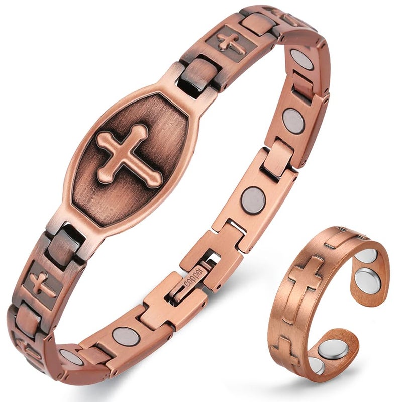 Cigmag Copper Bracelet for Women, Magnetic Bracelets for Women with Ultra Magnets, Pure Copper Adjustable with Sizing Tool (Cross) - Image 1