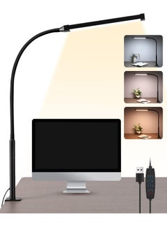 LED Desk lamp, Eye-Caring Clip on Lights for Home Office, 3 Modes 10 Brightness, Long Flexible Gooseneck,Metal,Swing Arm Architect Task Table Lamps
