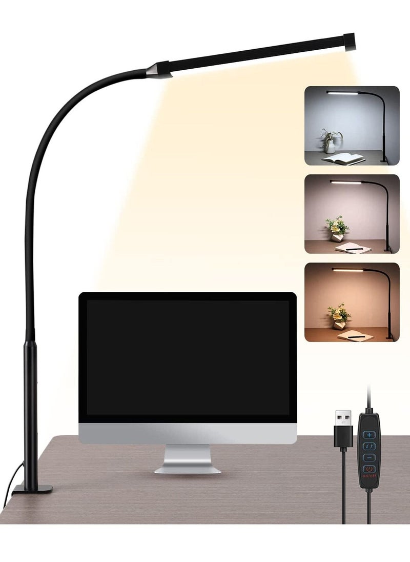 Uwals - LED Desk lamp, Eye-Caring Clip on Lights for Home Office, 3 Modes 10 Brightness, Long Flexible Gooseneck,Metal,Swing Arm Architect Task Table Lamps - Image 1