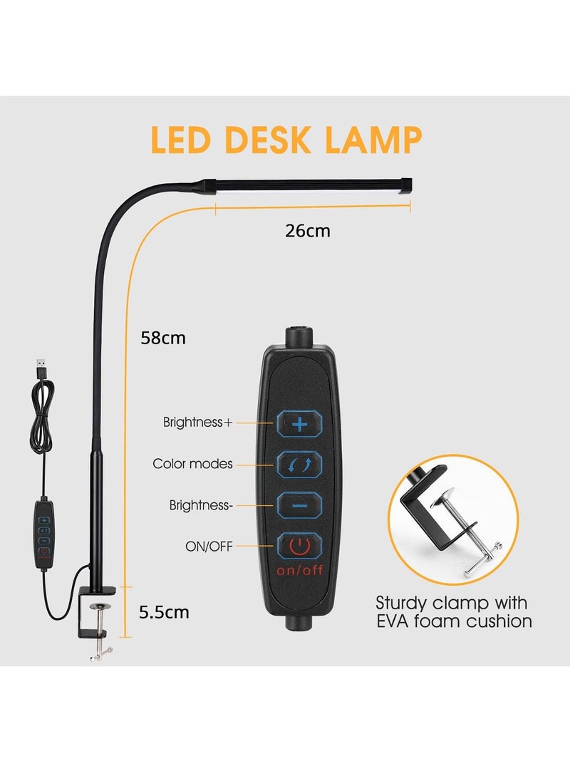 Uwals - LED Desk lamp, Eye-Caring Clip on Lights for Home Office, 3 Modes 10 Brightness, Long Flexible Gooseneck,Metal,Swing Arm Architect Task Table Lamps - Image 1