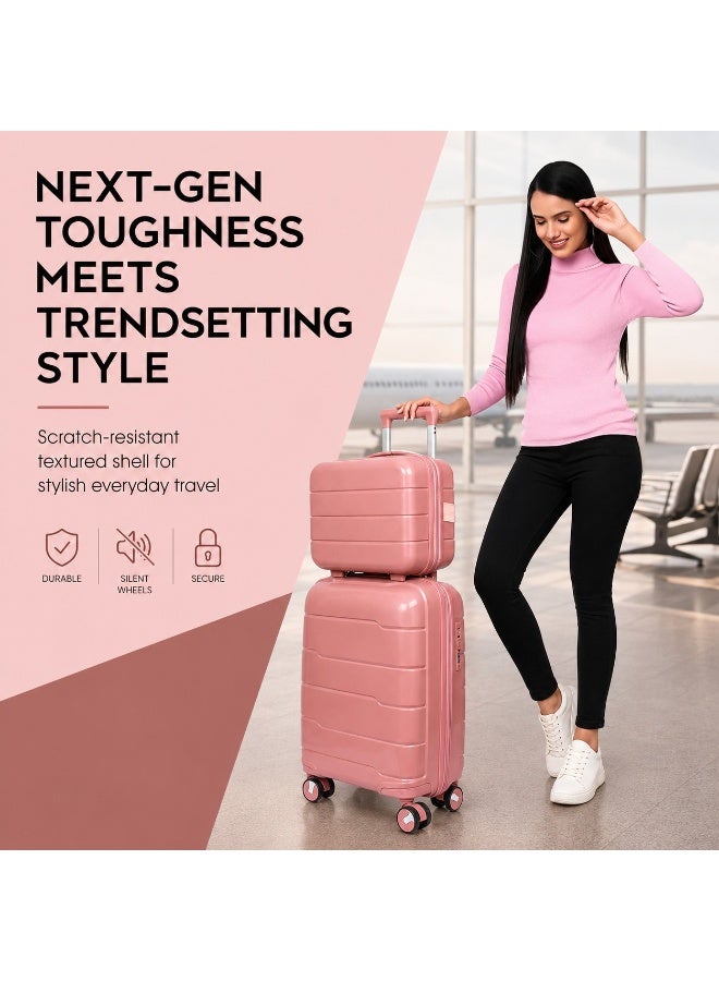 2 Piece Hard Shell Travel Luggage Set 20 & 14 Inch Trolley Suitcases with Spinner Wheels, Secure Lock, Compact Storage for Travel and Daily Use - Image 5