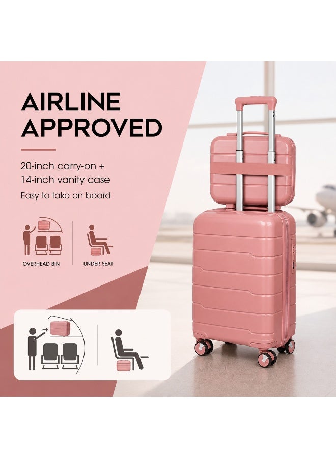 2 Piece Hard Shell Travel Luggage Set 20 & 14 Inch Trolley Suitcases with Spinner Wheels, Secure Lock, Compact Storage for Travel and Daily Use - Image 1