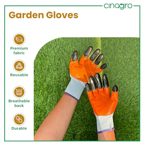 Cinagro Garden Gloves for Gardening Work, Durable Hand Gloves for Home Garden Use, Essential Gardening Accessories for Plant Care, Digging, Weeding & Outdoor Tasks, Reusable Protective Gloves (Orange) - Image 2