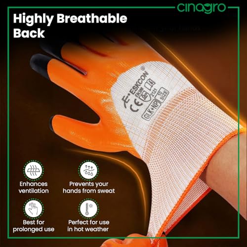 Cinagro Garden Gloves for Gardening Work, Durable Hand Gloves for Home Garden Use, Essential Gardening Accessories for Plant Care, Digging, Weeding & Outdoor Tasks, Reusable Protective Gloves (Orange) - Image 5