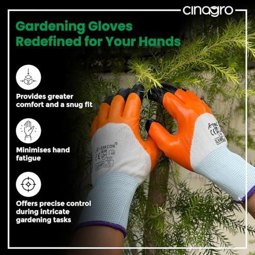 Cinagro Garden Gloves for Gardening Work, Durable Hand Gloves for Home Garden Use, Essential Gardening Accessories for Plant Care, Digging, Weeding & Outdoor Tasks, Reusable Protective Gloves (Orange) - Image 4