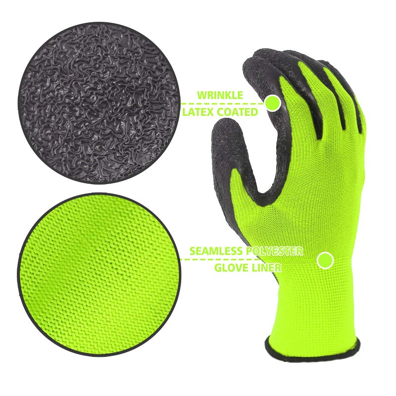 Evridwear Crinkle Latex Rubber Hand Coated Safety Work Gloves for Men Women General Multi Use Construction Warehouse Gardening Assembly Landscaping (Large, Green 12 Pairs) - Image 3