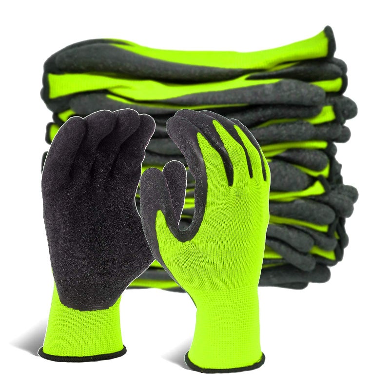 Evridwear Crinkle Latex Rubber Hand Coated Safety Work Gloves for Men Women General Multi Use Construction Warehouse Gardening Assembly Landscaping (Large, Green 12 Pairs) - Image 1