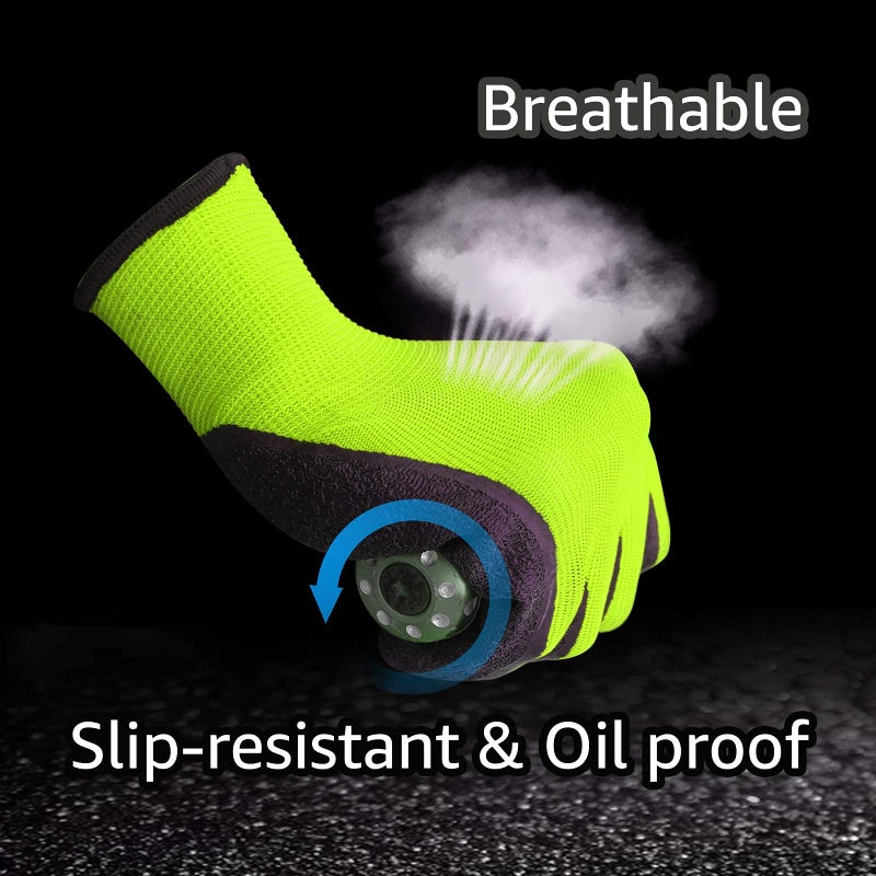 Evridwear Crinkle Latex Rubber Hand Coated Safety Work Gloves for Men Women General Multi Use Construction Warehouse Gardening Assembly Landscaping (Large, Green 12 Pairs) - Image 2