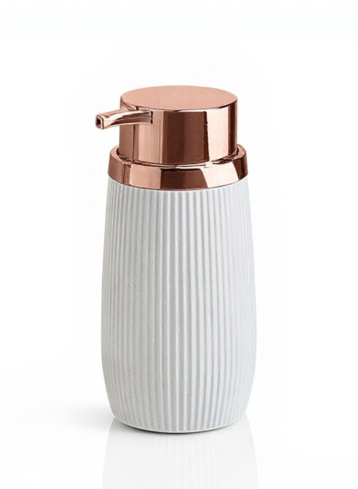 Okyanus Acrylic striped soap dispenser 300 ml refillable hand soap or lotion dispenser with bronze pump head stylish bathroom & kitchen accessory 8 w × 15.8 h cm white - Image 1